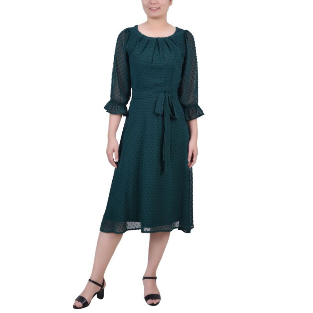 NY Collection Petite Belted Swiss Dot Dress